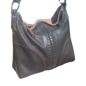 Giani Bernini | Dark Green and Tan Leather shoulder bag | Braid detail | GUC